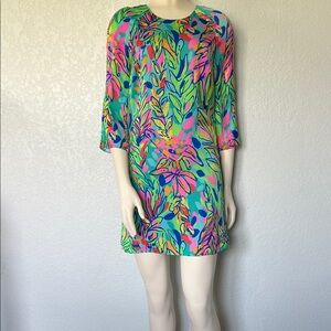 Colorful Tropical Shift Dress 3/4 Sleeve Resort Vacation Lilly Pulitzer Sz 00